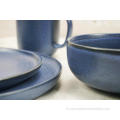 Stoneware Dinner Itakda sa Dark Blue Matt Tapos na